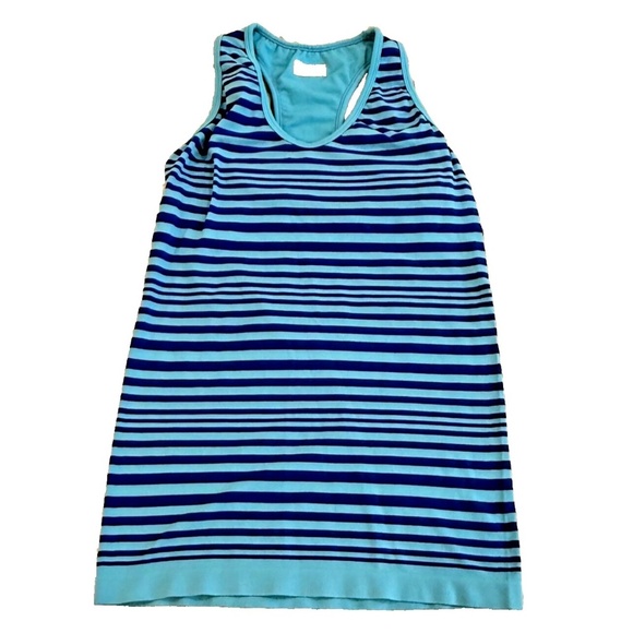 Athleta Women's Striped Racer Back Workout Tank; Built-In Bra; Blue; Med. - Picture 1 of 5